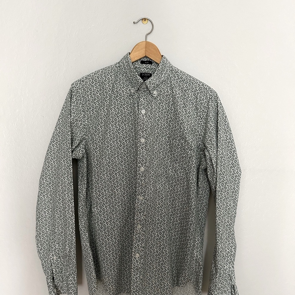 J. Crew Green Floral Print Button Down Shirt